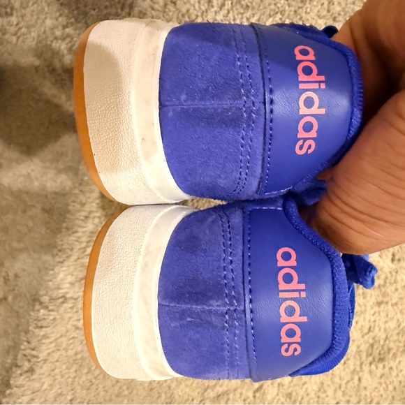 adidas Kids Royal Blue Sneakers with Pink Stripes - Picture 3 of 6